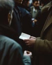 hands discreetly receiving an envelope