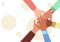 Hands of diverse group of people putting together. Concept of cooperation, unity, togetherness, partnership, agreement Royalty Free Stock Photo