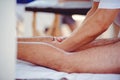 Hands doing foot massage, spa salon Royalty Free Stock Photo