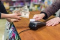 Hands, dollar and credit card. Payment concept Royalty Free Stock Photo