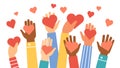 Hands donate hearts. Charity, volunteer and community help symbol with hand gives heart. People share love. Valentines Royalty Free Stock Photo