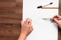 Hands drawing with pencil Royalty Free Stock Photo