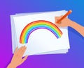 Hands drawing rainbow arc Royalty Free Stock Photo