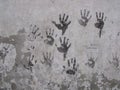Hands drawn on a wall in Durbar Square, Patan, Kathmandu, Nepal