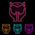 hands and drone color neon set. Simple thin line, outline vector of drones icons for ui and ux, website or mobile application