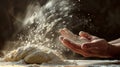 Hands Dusting Flour on Dough.AI generated image Royalty Free Stock Photo