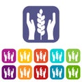 Hands and ear of wheat icons set Royalty Free Stock Photo