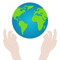 Hands with Earth. Peoples Hands Holding the Globe. Peace Day Concept. Vector illustration for Your Design. Royalty Free Stock Photo