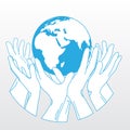 Hands with earth, people of the world holding the globe