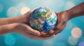 The Hands Embracing the Earth Symbolizing Global Unity and Togetherness. AI generated image Royalty Free Stock Photo