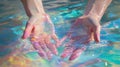 Hands Emerging From A Pool Of Iridescent Paints Royalty Free Stock Photo