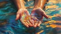 Hands Emerging From A Pool Of Iridescent Paints Royalty Free Stock Photo
