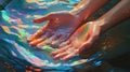 Hands Emerging From A Pool Of Iridescent Paints Royalty Free Stock Photo
