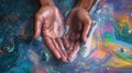 Hands Emerging From A Pool Of Iridescent Paints Royalty Free Stock Photo