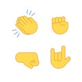 Hands emoji applause emoticon cartoon set. Vector fist rock emoji set