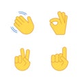 Hands emoji applause emoticon cartoon set. Vector okay hello emoji finger set