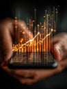 Hands engaged with smartphone showing vibrant data visualization Royalty Free Stock Photo