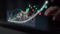 Hands Engaging with Digital Financial Chart Showing Upward Trending Graphs on Computer Screen in Modern Office Royalty Free Stock Photo