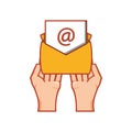 hands with envelope mail isolated icon Royalty Free Stock Photo
