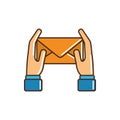 Hands with envelope mail letter post courier line and fill