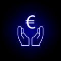 hands euro icon in neon style. Element of finance illustration. Signs and symbols icon can be used for web, logo, mobile app, UI, Royalty Free Stock Photo
