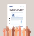 hands filling unemployment benefit form workers compensation paper work crisis jobless employee job reduction