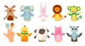 Hands or finger puppets play dolls collection. Cartoon color toys for children theater, kids games. Vector cute and