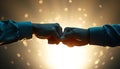 Hands fist bumping, teamwork and collaboration gesture of support Generative AI Royalty Free Stock Photo