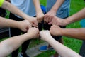 Hands fist join together as commitment of strong team work