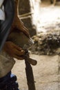 Fariery - Horse shoeing at an Amish shop Royalty Free Stock Photo