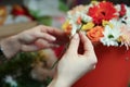 Hands of a florist holding a Daisy flower
