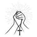 Hands folded in prayer with crucifix on beads, pray for god, faith and hope concept Royalty Free Stock Photo