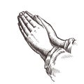 Hands folded in prayer. Sketch vector illustration