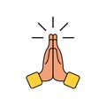 Hands folded for prayer. Thanks, gratitude gesture icon. Religion symbol of worship. Namaste sign. vector illustration