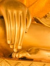 Hands and foot of Golden Buddha Statue in Thailand Buddhist Temp Royalty Free Stock Photo