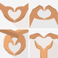 Hands in the form of heart, flat style set