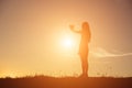 Hands forming a heart shape with sunset silhouette Royalty Free Stock Photo