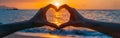 Hands Forming Heart, Sunset Background Royalty Free Stock Photo