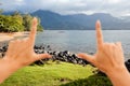 Hands Framing Beautiful Hanalei Bay Royalty Free Stock Photo