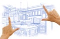 Hands Framing Blue Custom Kitchen Design Drawing