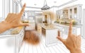 Hands Framing Custom Kitchen Design Drawing and Photo Combination Royalty Free Stock Photo