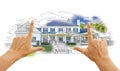 Hands Framing House Drawing and Photo on White Royalty Free Stock Photo