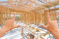 Hands Framing Inside New Home Construction Framing. Royalty Free Stock Photo