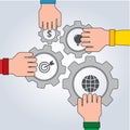 Hands with Gear, Teamwork Concept