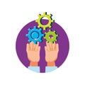 Hands with gears machine isolated icon Royalty Free Stock Photo