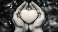 Hands gently cradle a heart-shaped object, symbolizing love and care, AI