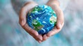 Hands Holding a Small Earth.AI generated image Royalty Free Stock Photo