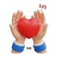 Hands gently holding a red heart with the number 545 Royalty Free Stock Photo