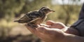 Hands gently release a rehabilitated bird back into the wild, celebrating the successful outcome of a wildlife rescue