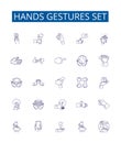Hands gestures set line icons signs set. Design collection of Gesticulate, Waving, Pointing, Grasping, Clasping
